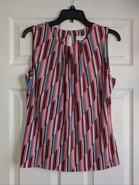 NWT Calvin Klein Pink Stripe Sleeveless Blouse Size M